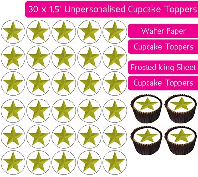 30 Gold Stars Edible Wafer & Icing Cupcakes Toppers Birthday Party Decoration Uk • £2.25