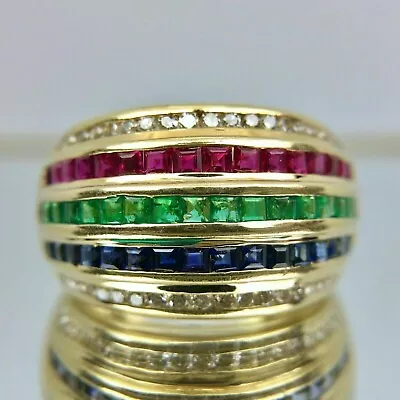4Ct Ruby Emerald Sapphire Pinky Ring Wedding Band 14K Yellow Gold Plated • $299.99