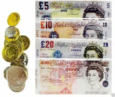 Fake Play Money Pretend Sterling Notes Coins Set Pound Cash Bank Shop Role Game  • £3.59