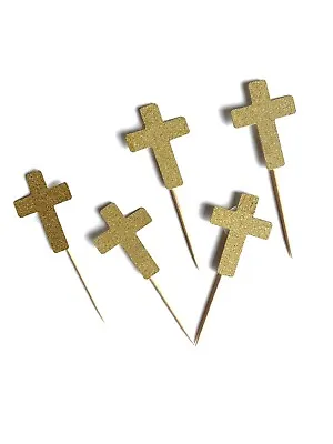 £4.25 • Buy 12 CROSS CAKE TOPPER DECORATION Religious CHRISTENING HOLY COMMUNION - Gold