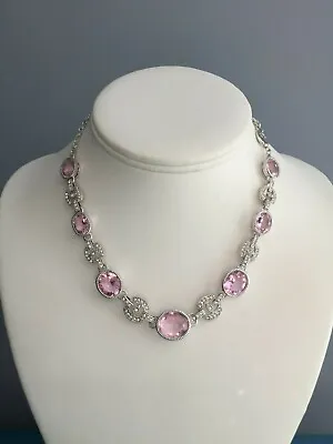 Marilyn Monroe Tonal Pink & Clear Crystal Necklace Silvertone Brass 16 + 2 Inch • $21.99