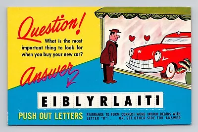 Postcard Novelty Car Dealer Comic Vintage Ad W/ Punch-Out Word Game F20 • $3.99