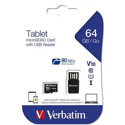 Verbatim File Storage U1 Micro SDXC 64GB Memory Card W/ USB Reader For Tablet • $24