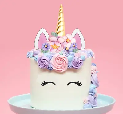 $15.96 • Buy Unicorn Cake Topper Horn Pink Flower Edible Wafer Image Cut Out View Photos #147