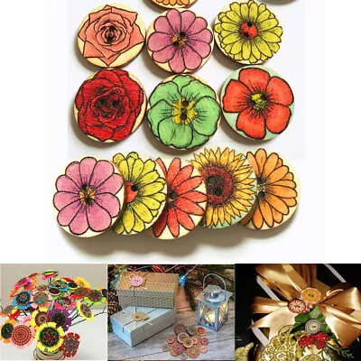 Fashion Mixed Flowers Button Wooden Sewing Button DIY Craft Clothes Making Decor • $5.09