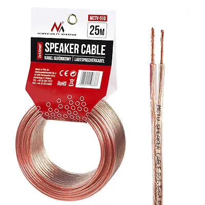 Speaker Cable Audio 2 X 1.5mm2 25m OFC CCA Loud Speaker Flexible Car Home PVC HQ • £10.71