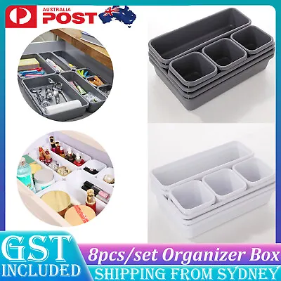 $12.95 • Buy 8pcs/set Drawer Desk Draw Cutlery Storage Tray Office/Home Kitchen Organizer Box