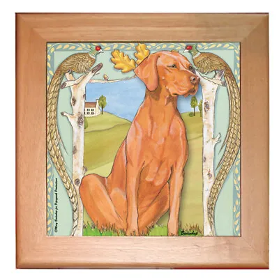 Vizsla Dog Kitchen Ceramic Trivet Framed In Pine 8  X 8  • $32.95
