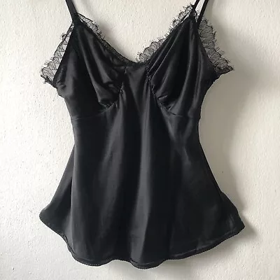Vtg 90 Moda International Black Silk Camisole With Lace Small Vintage • $32