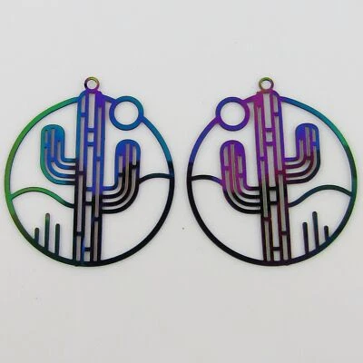 Bulk 6pce Laser Cut Desert Cactus Charm Pendant Earring Component SSteel 33x30mm • $8.99