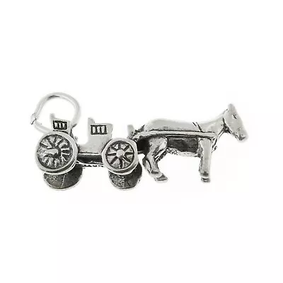 Surrey Cart Horse-Drawn Carriage 3D 925 Solid Sterling Silver Charm MADE IN USA • $18.50