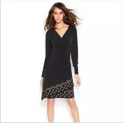 Michael Kors Black Gold Grommet Ring Wrap Dress • $39