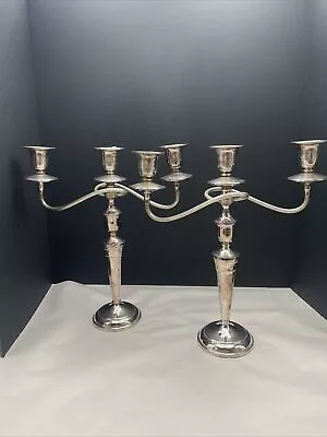 Pair (2) Vintage Silver Plated Candelabra Candlestick 14” Tall 13” Wide Unmarked • $44.99
