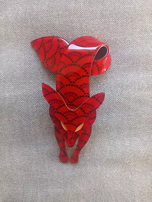 Lea Stein Patterned Bright Red Renaud Fox Brooch. Signed . Excellent Condition. • £65