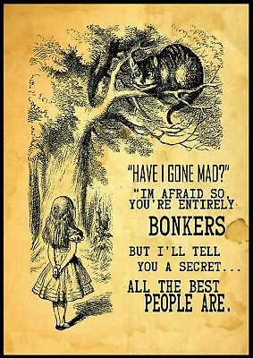 £4.89 • Buy Alice In Wonderland Bonkers Vintage Print Poster Wall Art Picture A4 +