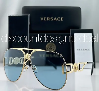 Versace Aviator Sunglasses VE2255 1002/1 Gold Metal Frame Light Blue Lens 63mm • $149.99