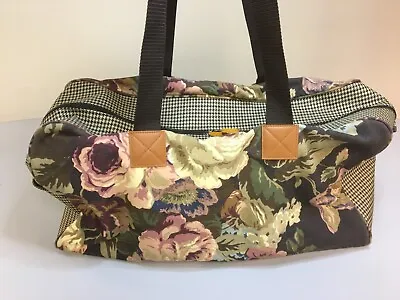 Beautiful Floral Duffle Hand Bag Purse Double Handle With Hounds-tooth Center • $11.99