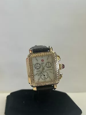 Michele Rose Gold Deco Diamond .60ct Leather Watch W/Mother Pearl Face • $900