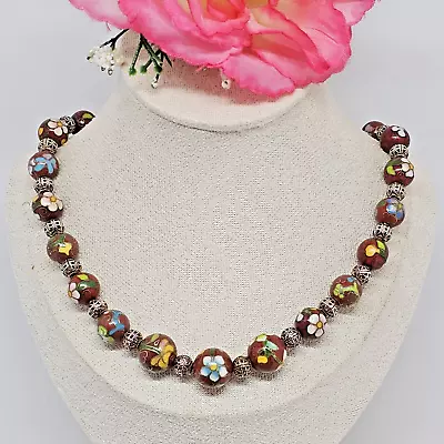 Vintage Chinese Cloisonne Beads Red Yellow Blue Choker Necklace • $34.95