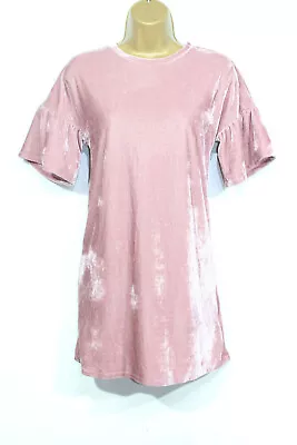 MISS EVIE T-shirt Dress Size 12 Years 152cm Rose Pink Velour Short Sleeve Girls • £9.99