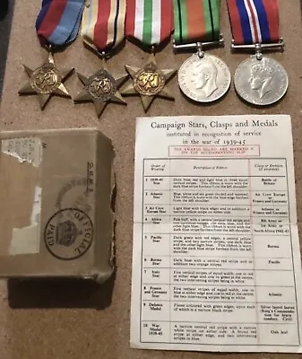 £86 • Buy Original WW2 Medals Royal Air Force- Group Of Five With Issue Box &  Slip