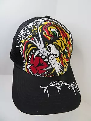 Ed Hardy Black Snap Back Trucker Mesh Hat Cap Embroidered Tiger 21-23 In Adult • $22.99