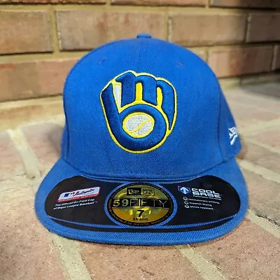 Milwaukee Brewers New Era 59Fifty CAP Used Hat W/ Stickers (Fitted Size 7) Rare • $8.99