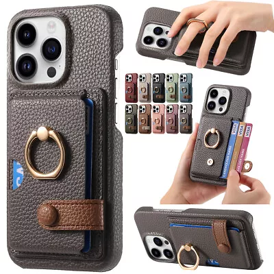 For IPhone 15 14 13 12 11 Pro Max XR XS 8 7 Case Leather Card Holder Ring Cover • $11.16