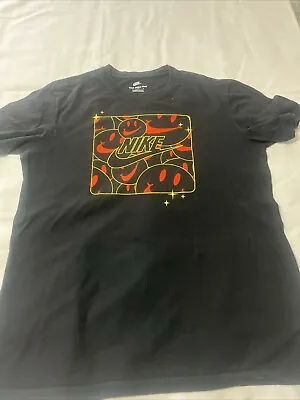 Nike Shirt Adult Medium Good Game Smiley Swoosh Face Graphic Black Orange Shirt • $9.59