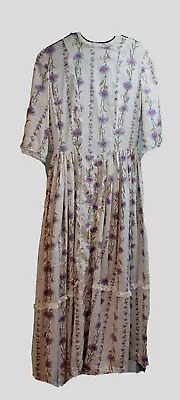 Vintage 19th Prairie Floral Dress With Lace Trim 3/4 Sleeve & Matching Bonnet • $65.95