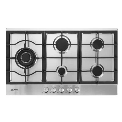 $337 • Buy Devanti Gas Cooktop 90cm Kitchen Stove Cooker 5 Burner Stainless Steel NG/LPG