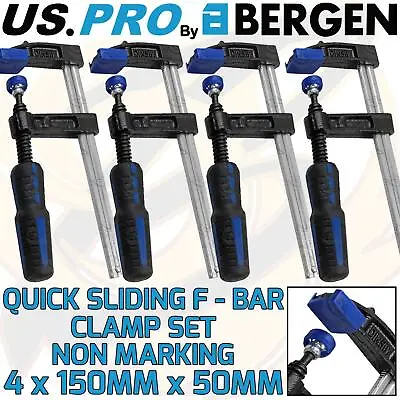 US PRO F Clamp Bar Clamp 150mm X 50mm 6  Long Quick Slide Wood Clamps 4pcs Vices • £16.95