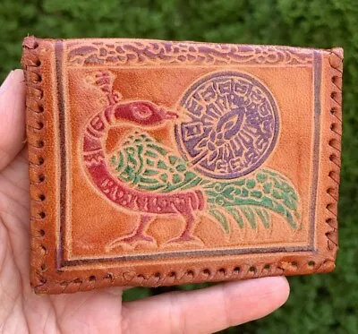 Vintage Leather Change Purse Coin Purse Pouch Snap Closure Bird Design Handmade • $5.50