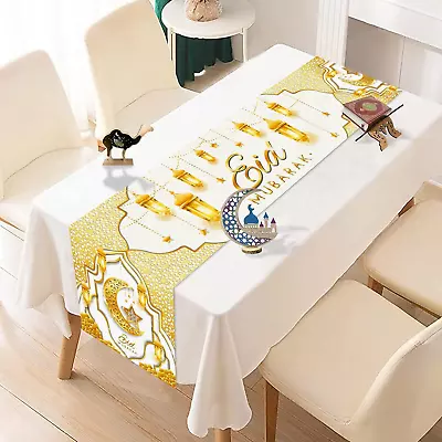 Eid Mubarak Table Runner Ramadan DecorationsWhite Gold Ramadan Lantern Tableclo • $22.99