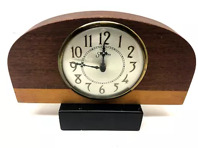 Vintage Sessions Two Tone Wood Round Top Mantle Clock Art Deco 12x6.5x1.75 • $32.50