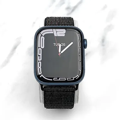 $239.99 • Buy Apple Watch Series 7 45mm Blue Aluminum Case With Black Nylon Loop GPS