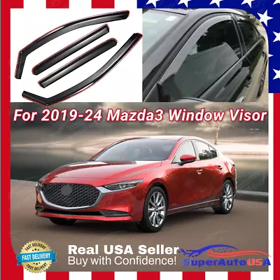 Fits Mazda 3 Sedan 2019-2024 In-Channel Window Visors Sun Guards Weather Shields • $53.99