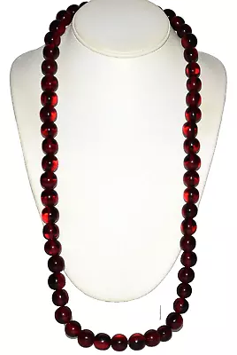 Vintage Cherry Amber Lucite Round Beaded 30  Necklace • $74.99