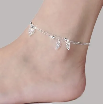 925 Sterling Silver Plated Anklet Foot Chain Ankle Bracelet Women Beads Boho • £3.49