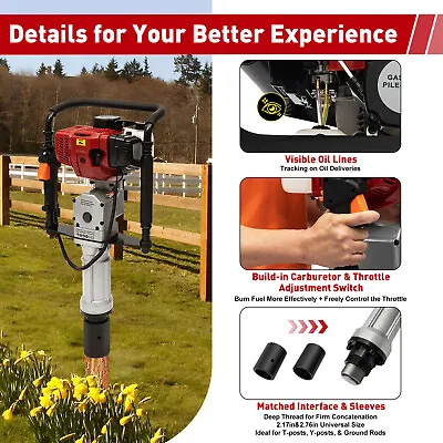 52CC Gas Powered Pile Driver Fence T Post Driver Push Pile Gasoline Engine 2.3HP • $261.25