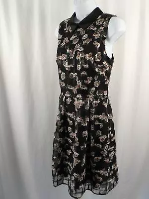 ERIN ERIN FETHERSTON Black Floral Charmeuse Sleeveless Peaked Collar Dress Sz 4 • $39.99