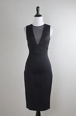 REISS $285 Solid Black Sheer Mesh Brightwell Pencil Sheath Dress Size US 0 • $59.99