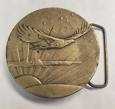 Vintage Charles Lindbergh Metal Brass Belt Buckle Flying Eagle • $20