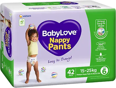 Babylove Nappy Pants Size 6 (15-25Kg) | 84 Pieces (2 X 42 Pack) • $73.90