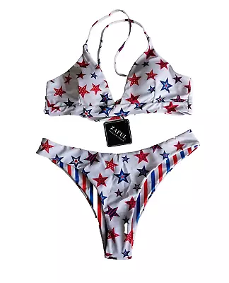 New Zaful Forever Young Women's US 6 High Leg Bikini Set Red White Blue Stars • $30