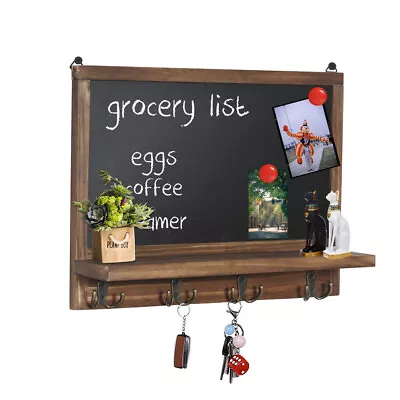 £19.91 • Buy Wall Mounted Wooden Framed Chalkboard Sign With Storage Shelf & Key Holder Hooks