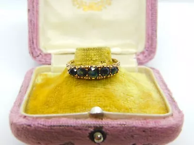 9ct Yellow Gold & Sapphire Victorian Revival Boat Ring Vintage 1975 London • £145