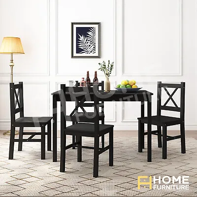 $269.50 • Buy Solid Wooden Dining Table And 4 Chairs Bench Set Home Kitchen Furniture Black