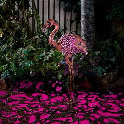 75cm Solar LED Metal Handmade Colour Changing Flamingo Outdoor Light Ornament • £27.99