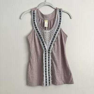 Anthropologie C Keer Embroidered Front Boho Tank Top Womens Size XS Cotton • $17